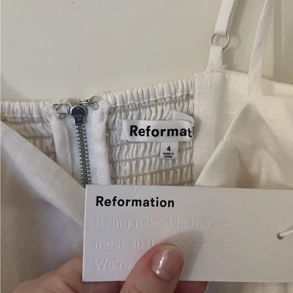 Reformation Ava Ruffle 100% Linen Mini Dress White Size 4 - Picture 4 of 6